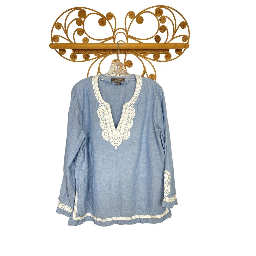 Point Sur Chambray linen tunic top Blue L
